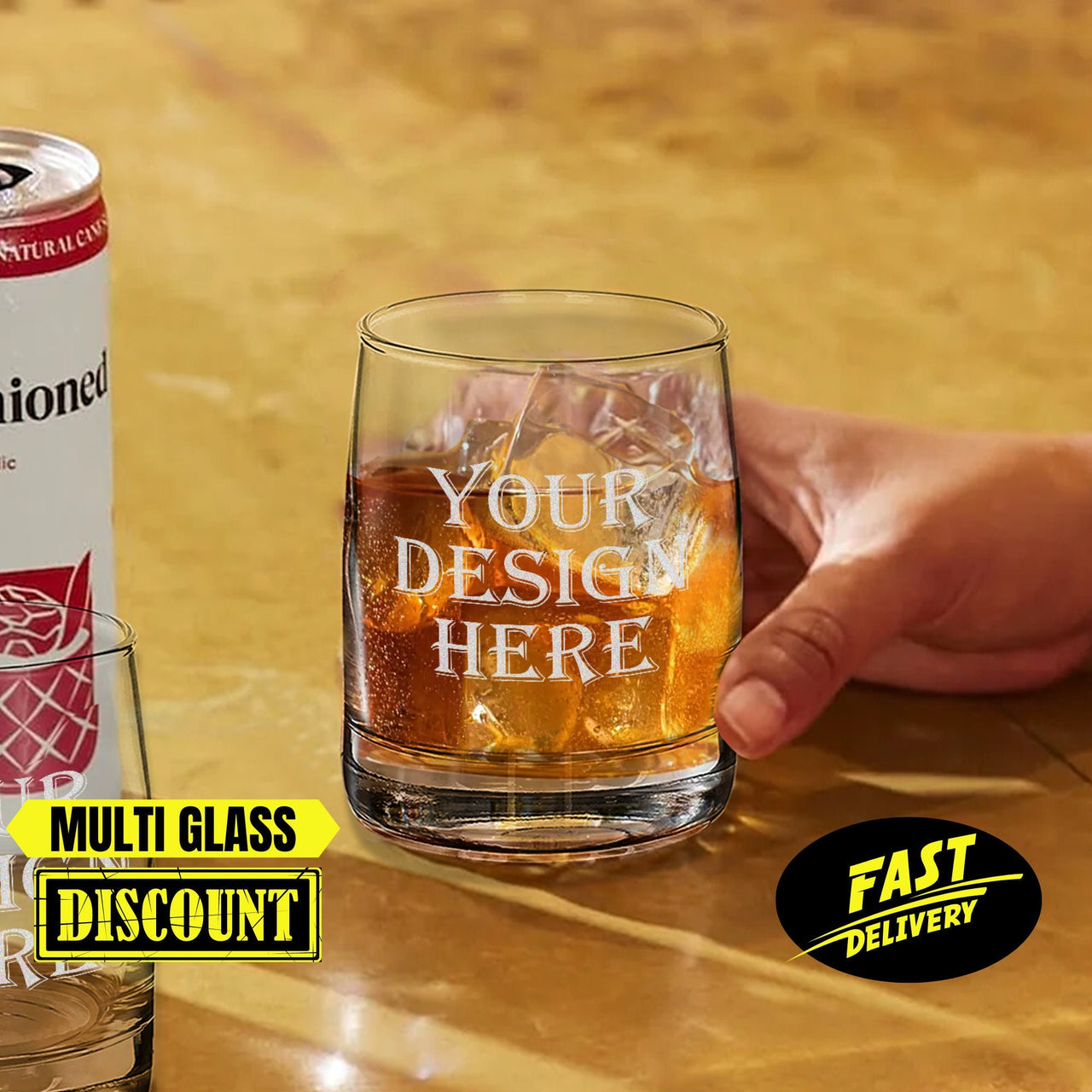 Custom Whiskey Glass Design | Your Own 12oz Etched Rocks Glass