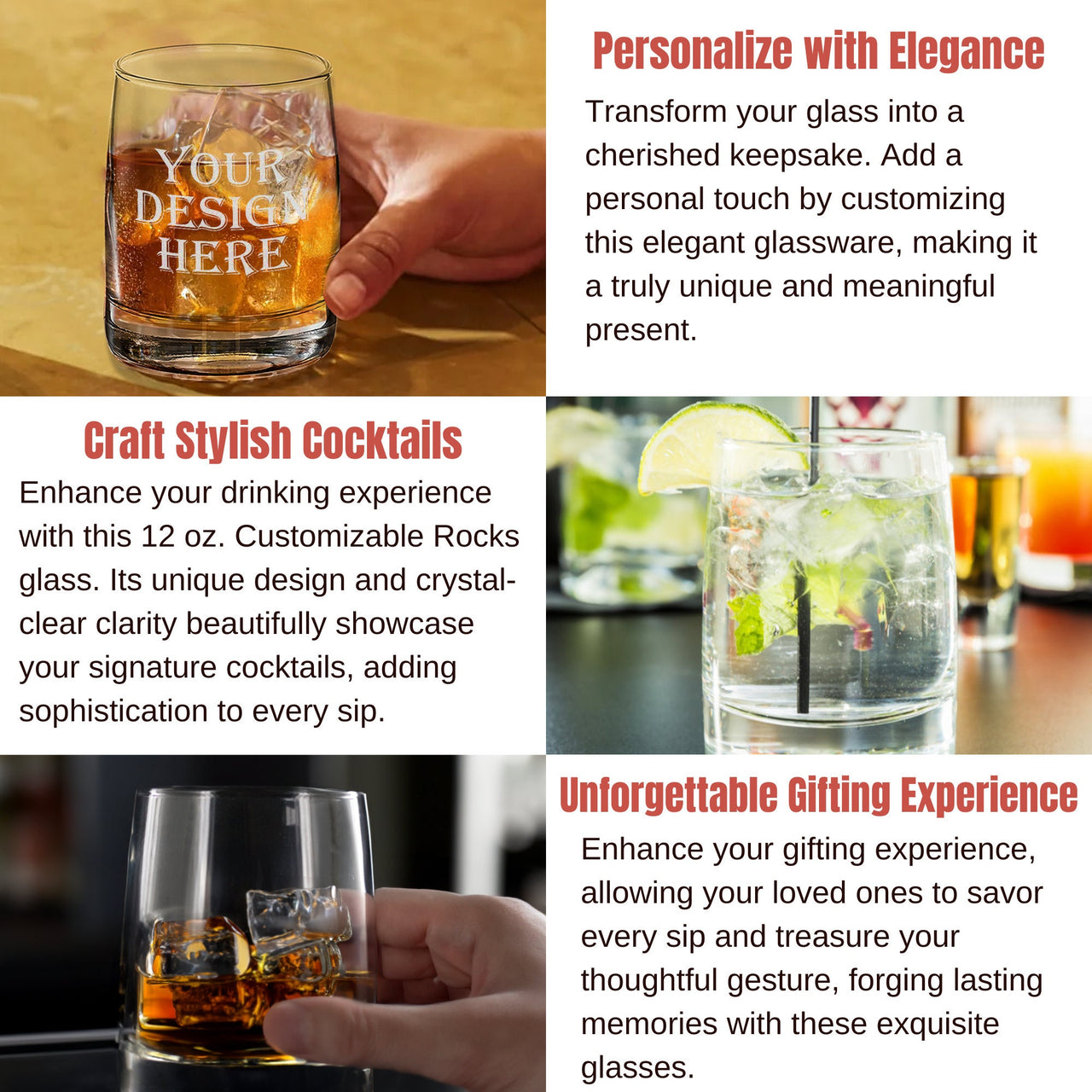 Custom Whiskey Glass Design | Your Own 12oz Etched Rocks Glass