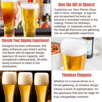 Thumbnail for Personalized 16oz Pilsner Beer Glass | Custom Text Monogram Groomsmen Pilsner Glass