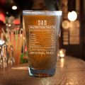 Dad Nutrition Facts  Personalized Pint Glass