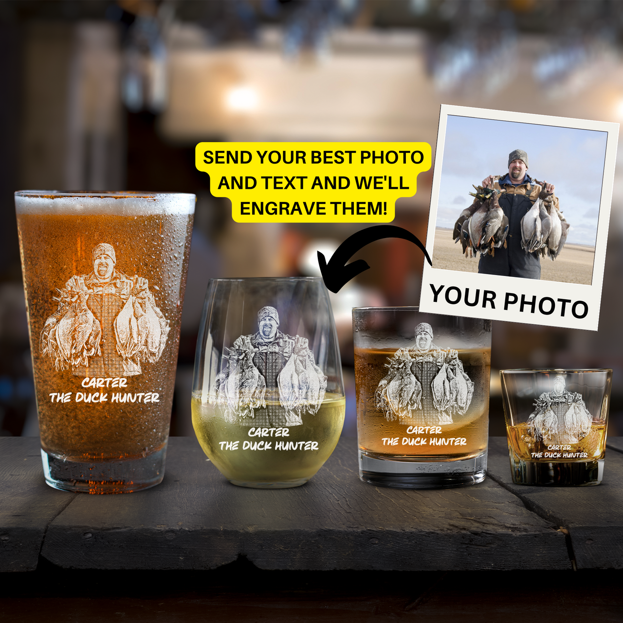 Custom Photo on Glassware Unique Dad Gifts for Hunter