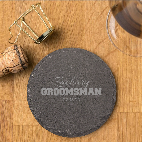 Round Groomsmen Slate Coasters for Wedding | Personalized Wedding Coasters