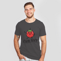 fun guy tomato colored dark gray shirt