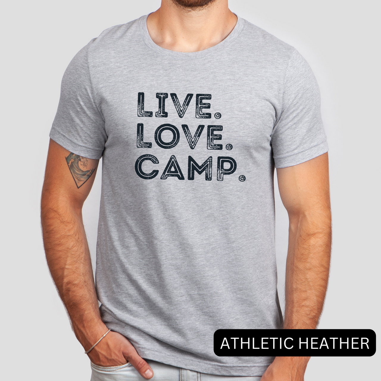live love camp men gray shirt - bw 