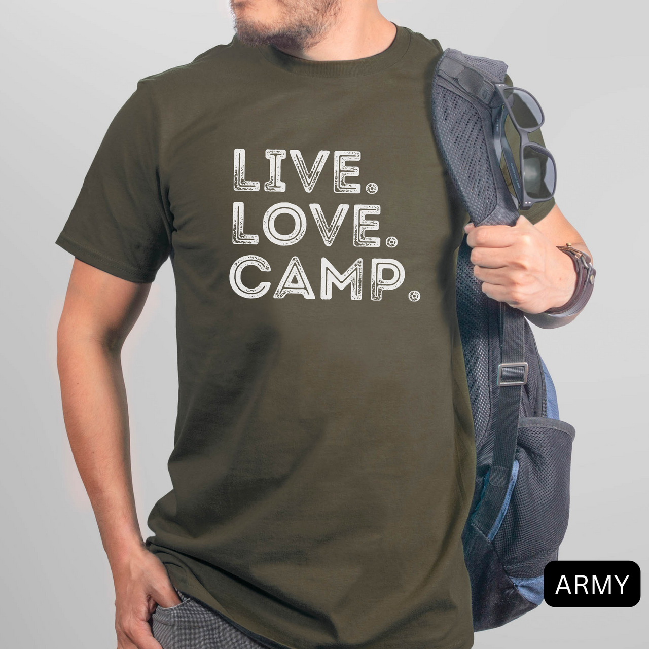 live love camp men army shirt - bw 