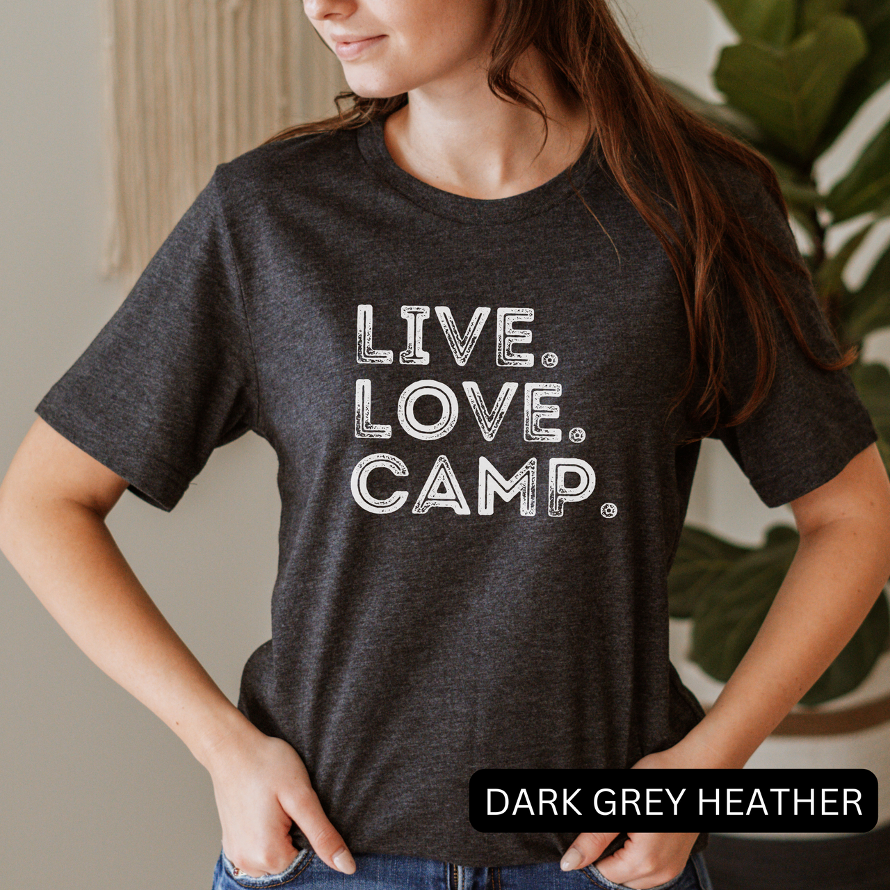 live love camp women dark grey heather shirt - bw 