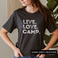 Thumbnail for live love camp women dark grey heather shirt - bw 