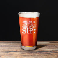 Thumbnail for Funny She Gets Hotter With Each Sip Monogram Pint Glass | Custom Beer Glass | Beer Gifts For Women | Funny Gifts for Her | Gifts for Groom