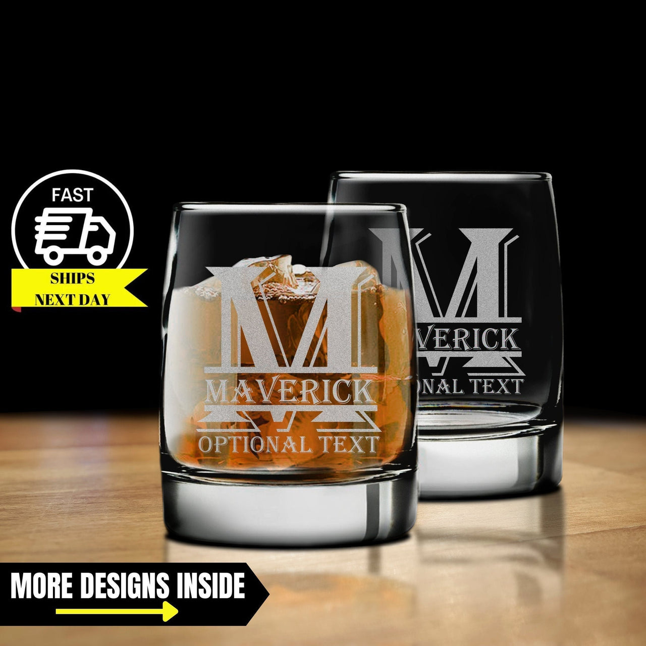 Custom Etched Whiskey Glass