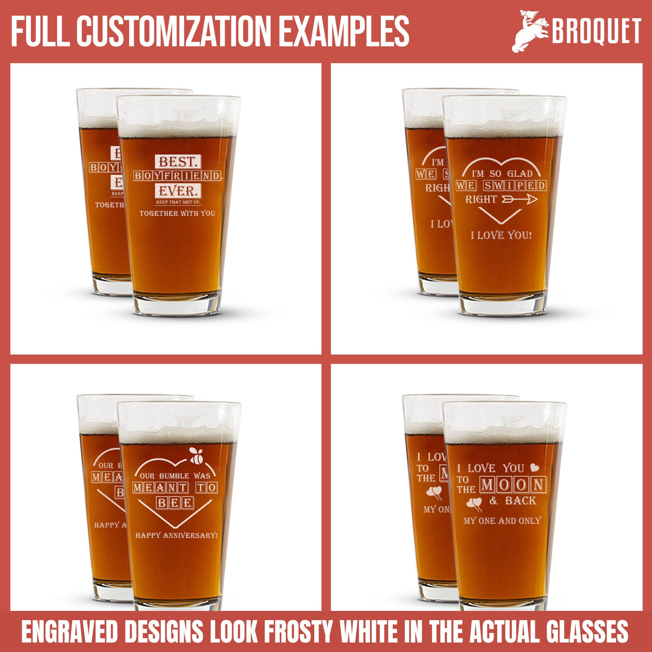 Personalized Heart Arrow Engraved Beer Glass