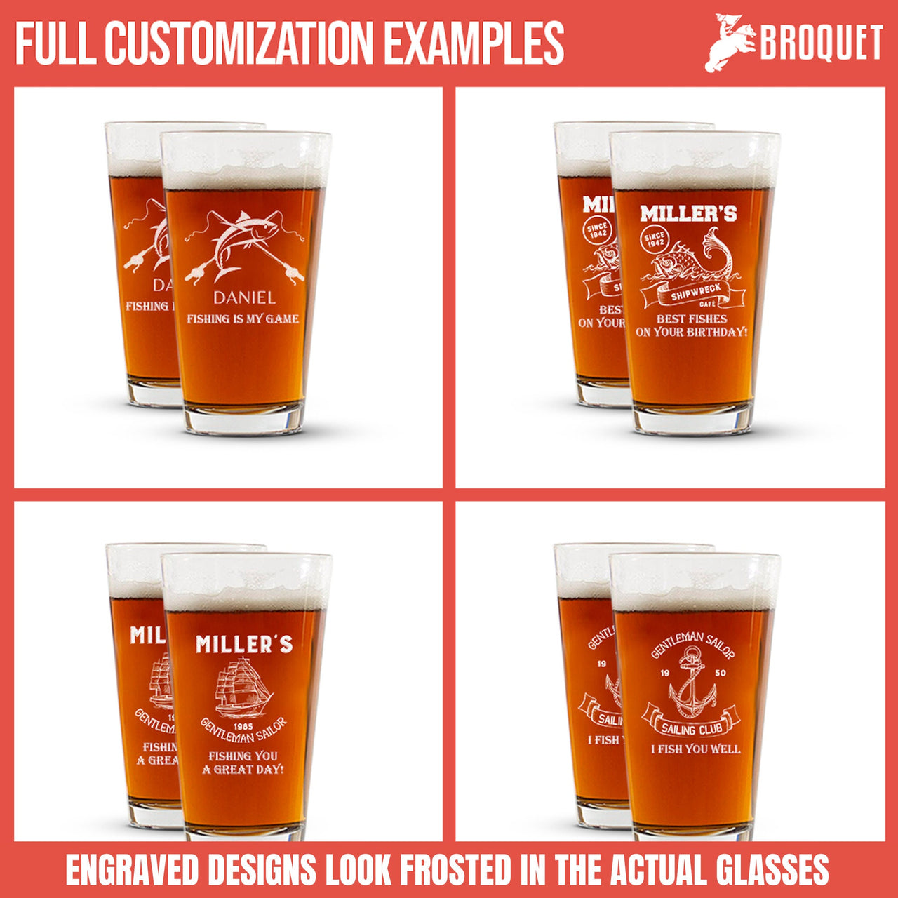 Engraved Custom Beer Glass Fishing Gifts