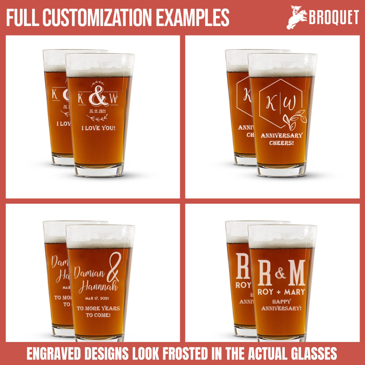 Personalized Etched Anniversary Pint Glass | 16 oz Custom Pint Glass Anniversary Gifts | Anniversary Gifts For Couples | Anniversary Gifts