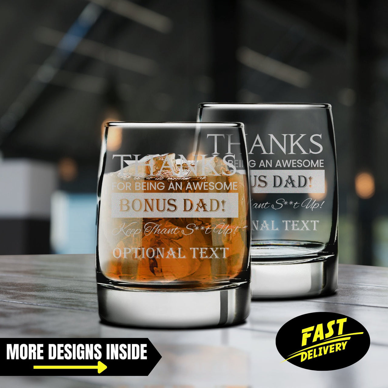 Thanks for Being An Awesome Bonus Dad Whiskey Glasses Gifts For Step Dad |  Rocks Glass | Custom Whiskey Glasses | Best Whiskey Glasses