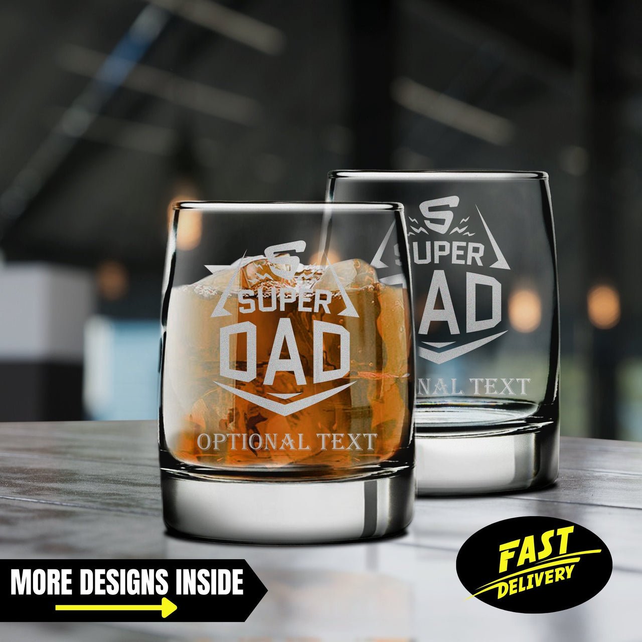 Super Dad Whiskey Glass | Etched Whiskey Glass