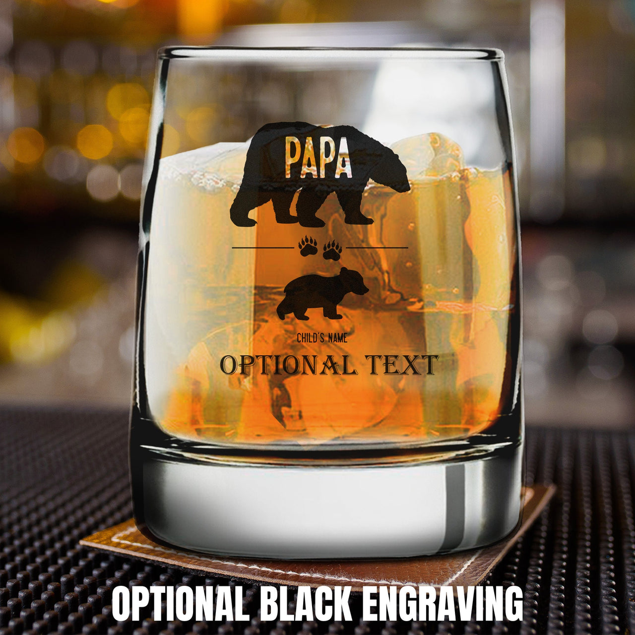 Papa Bear And Cubs Custom Whiskey Glasses | Etched Whiskey Glass | Unique Whiskey Glasses | Personalized Whiskey Glass | Custom Rocks Glass