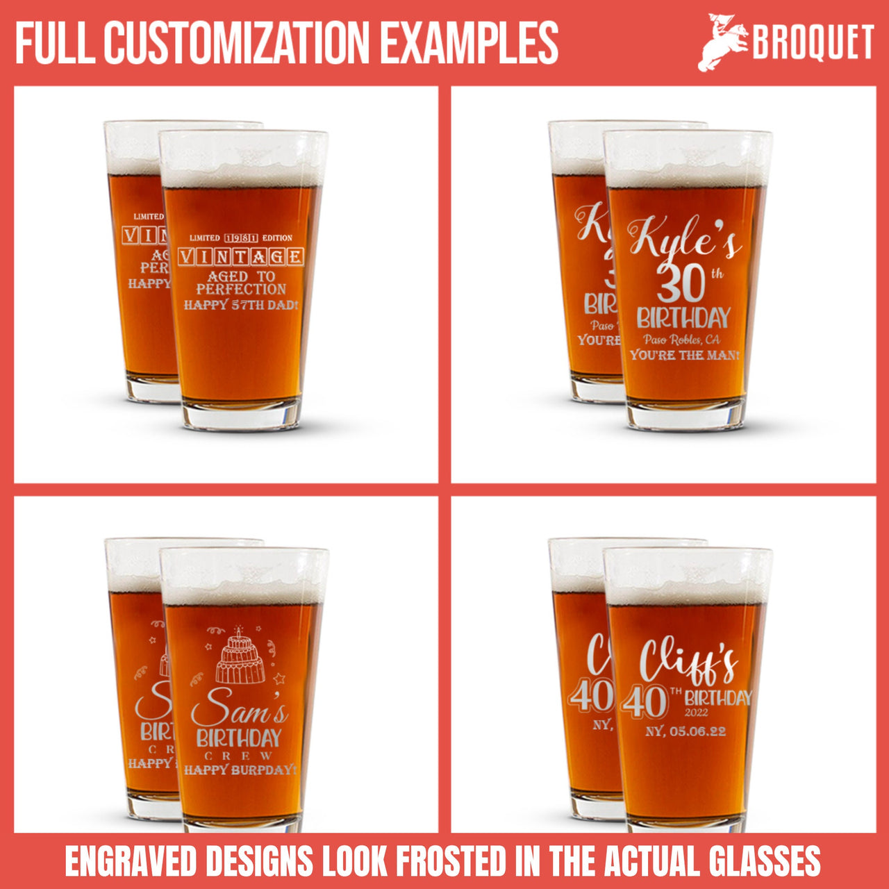 Birthday Crew Engraved Pint Glasses Gifts