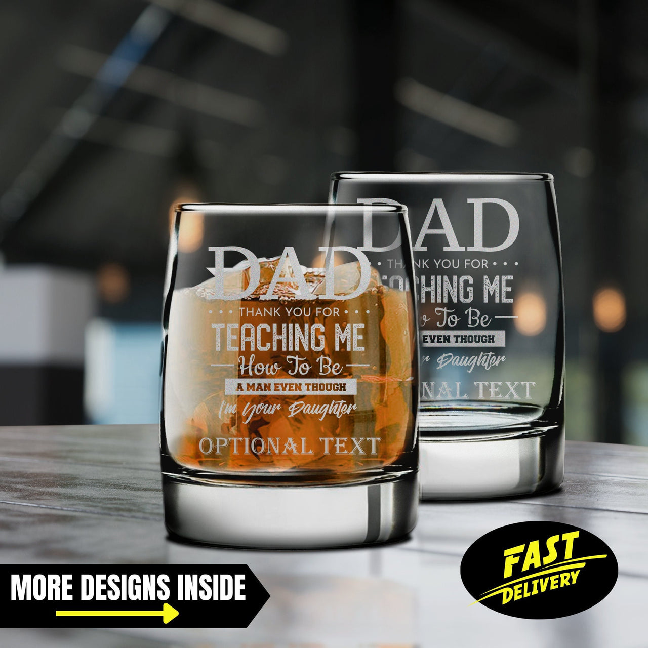 Dad Thank You For Teaching Me How To Be A Man Even Though I’m Your Daughter Sentimental Gifts For Dad From Daughter | Etched Whiskey Glass