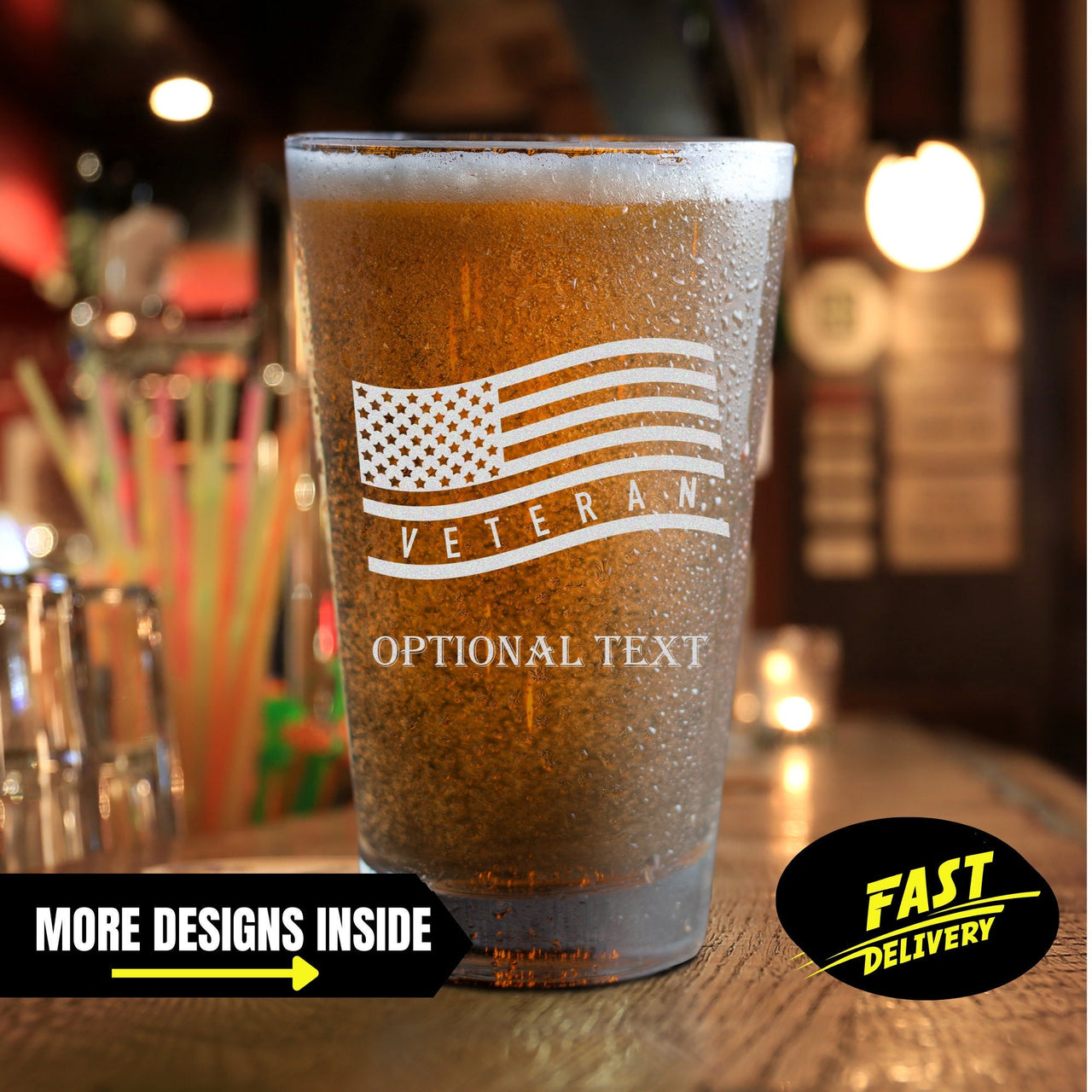 Military Veteran Personalized Beer Glass Gift