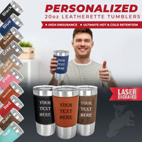 Thumbnail for Premium Quality Personalized Your Text 20 oz Leather Tumbler | Custom Insulated Tumbler