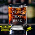 Custom Whiskey Glass - Personalized 12 oz YOUR TEXT Whiskey Glasses - Etched Text Rocks Glass Whiskey, Best Christmas Gift, Party Gift Idea