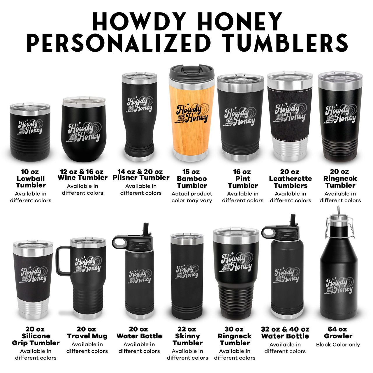 Howdy Honey Western Personalized Tumblers, Valentines Gift Tumbler for Coffee Drinker, Howdy Lowball, Wine, Pilsner, Pint, Skinny Tumbler