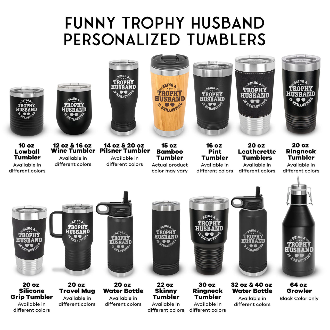 Funny Trophy Husband Tumbler, Coffee Tumbler Gift for Husband, Sarcasm Tumblers, Adult Humor Birthday Gift for Him, Insulated Travel Mug