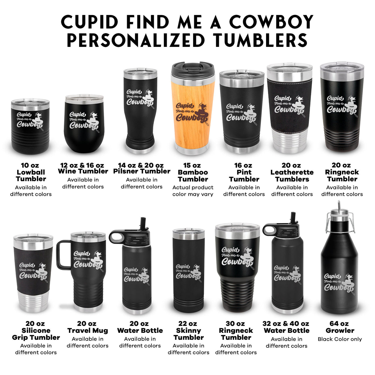 Western Valentines Tumbler, Funny Cupid Find Me A Cowboy Tumblers, Coffee Tumbler Gift for Valentines Day, Growler, Water Bottle, Cups Gifts