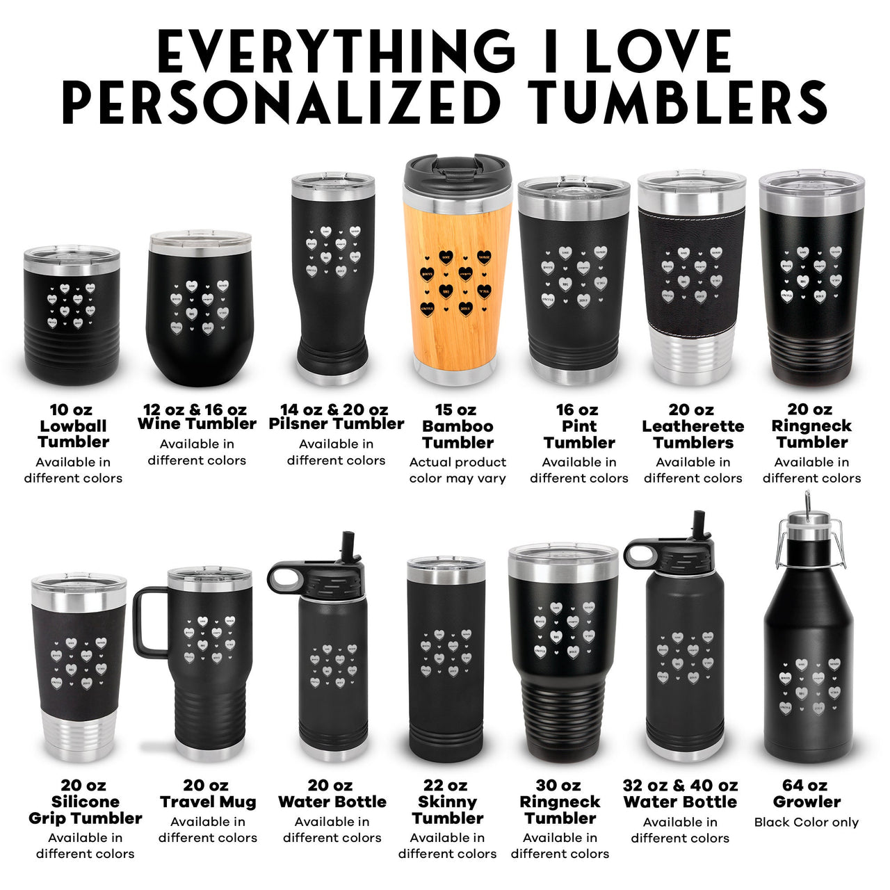 Gift for Love, Everything I love Hearts Tumblers, Cute Western Hearts Love, Boots, Cowboy, Horse, BBQ, Cactus, Y'all, Jesus Words Tumbler