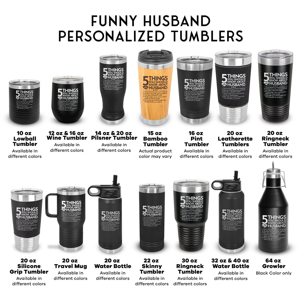 Man Gift, Funny Graphic 5 Things You Should Know About My Husband Tumbler, Engraved Tumbler, Travel Mug Gift for Husband, Cups Gifts for Him