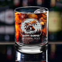 Thumbnail for Happy Camper Retro Sunset Camping Custom Whiskey Glass, Camping Gifts, Whiskey Gift for Camper, Camping Glass Bourbon Gift, Engraved Whiskey