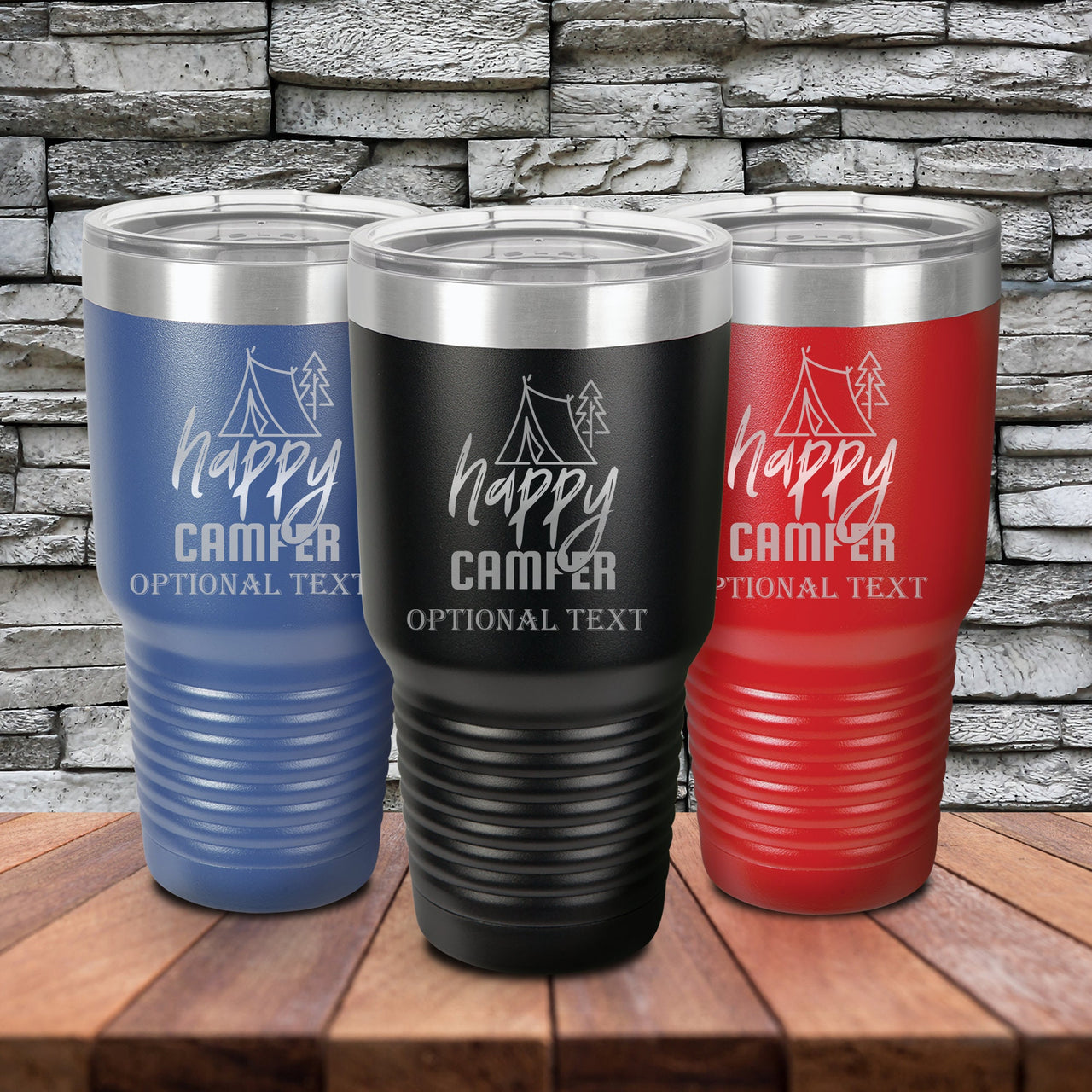 Happy Camper 30 oz Double Insulated Stainless Steel Tumbler, Personalized Camping Trip Tumbler, Happy Camper Tumblers, Family Vacation Gift