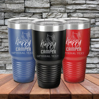 Thumbnail for Happy Camper 30 oz Double Insulated Stainless Steel Tumbler, Personalized Camping Trip Tumbler, Happy Camper Tumblers, Family Vacation Gift