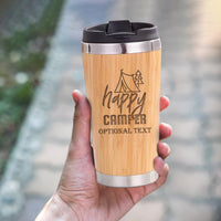 Thumbnail for Camping Gift Custom 15oz Bamboo Tumbler, Happy Camper Trip Tumbler Design, Personalized Camping Family Vacation Gifts, Cups for Camping