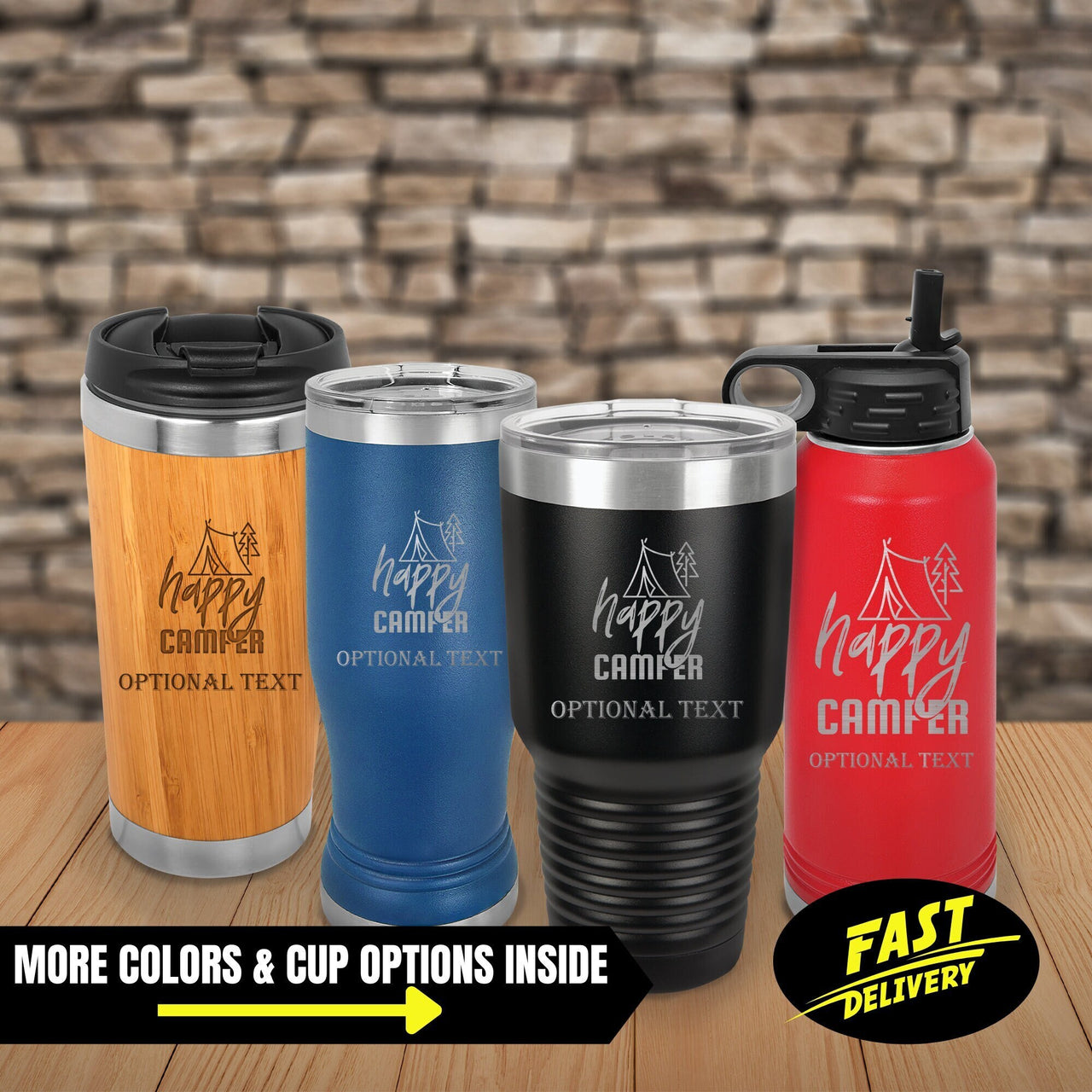 Happy Camper Tent Trees Tumbler Designs | Travel Mug Outdoor Family Outing Tumbler