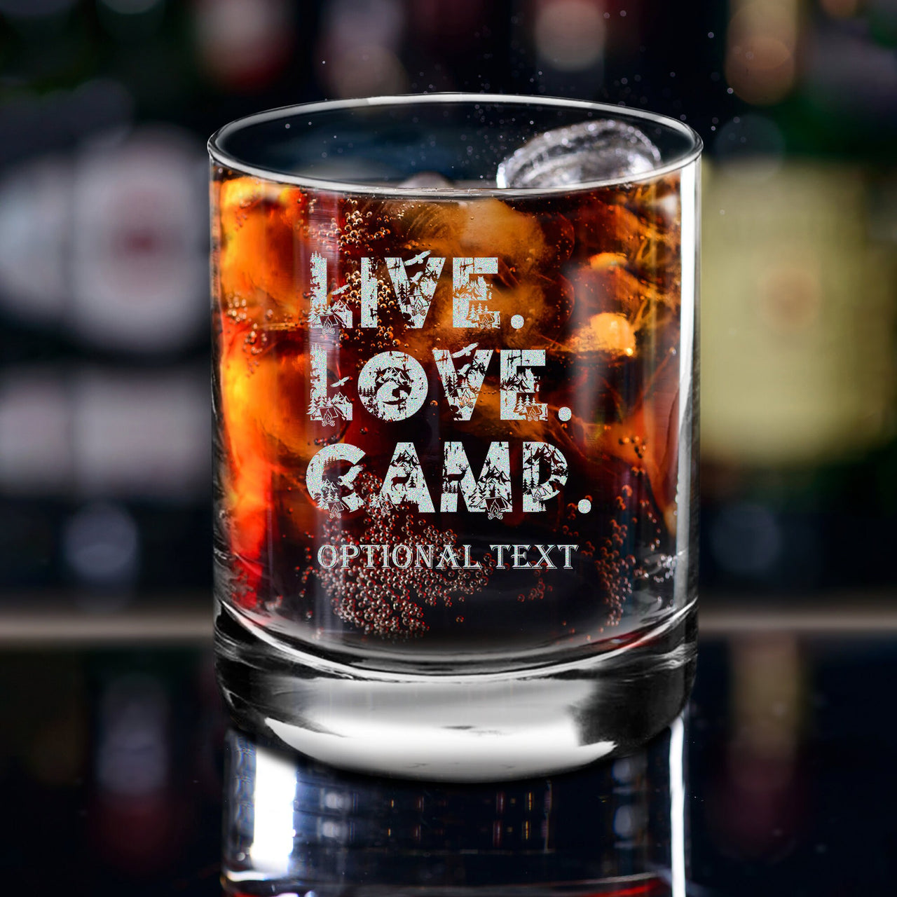 Live Love Camp Custom Whiskey Glass, Camping Personalized Bourbon Whiskey Glasses, Unique Gifts for Camping lover, Camping Routine Glasses