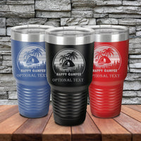 Thumbnail for Personalized Tumbler, Happy Camper Retro Sunset Tumblers Camping Gifts for Camper, Happy Camping Tumblers, Custom 30 oz Friends Tumbler Gift