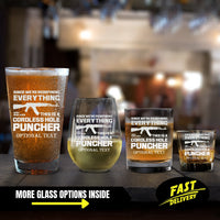 Thumbnail for Men Pro Gun Drinking Glass, Gun Lover Beer Glass with Saying Since We're Redefining Everything, This Is A Cordless Hole Puncher Custom Glass