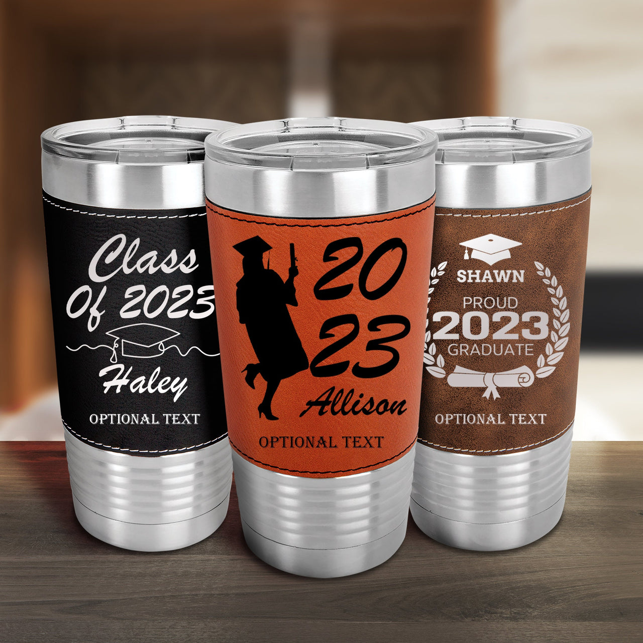 Graduation 2023, Leatherette Tumbler Graduation Gifts, College Grad Gift for Her, Personalized Leather Tumbler Class of 2023 Daughter Gift