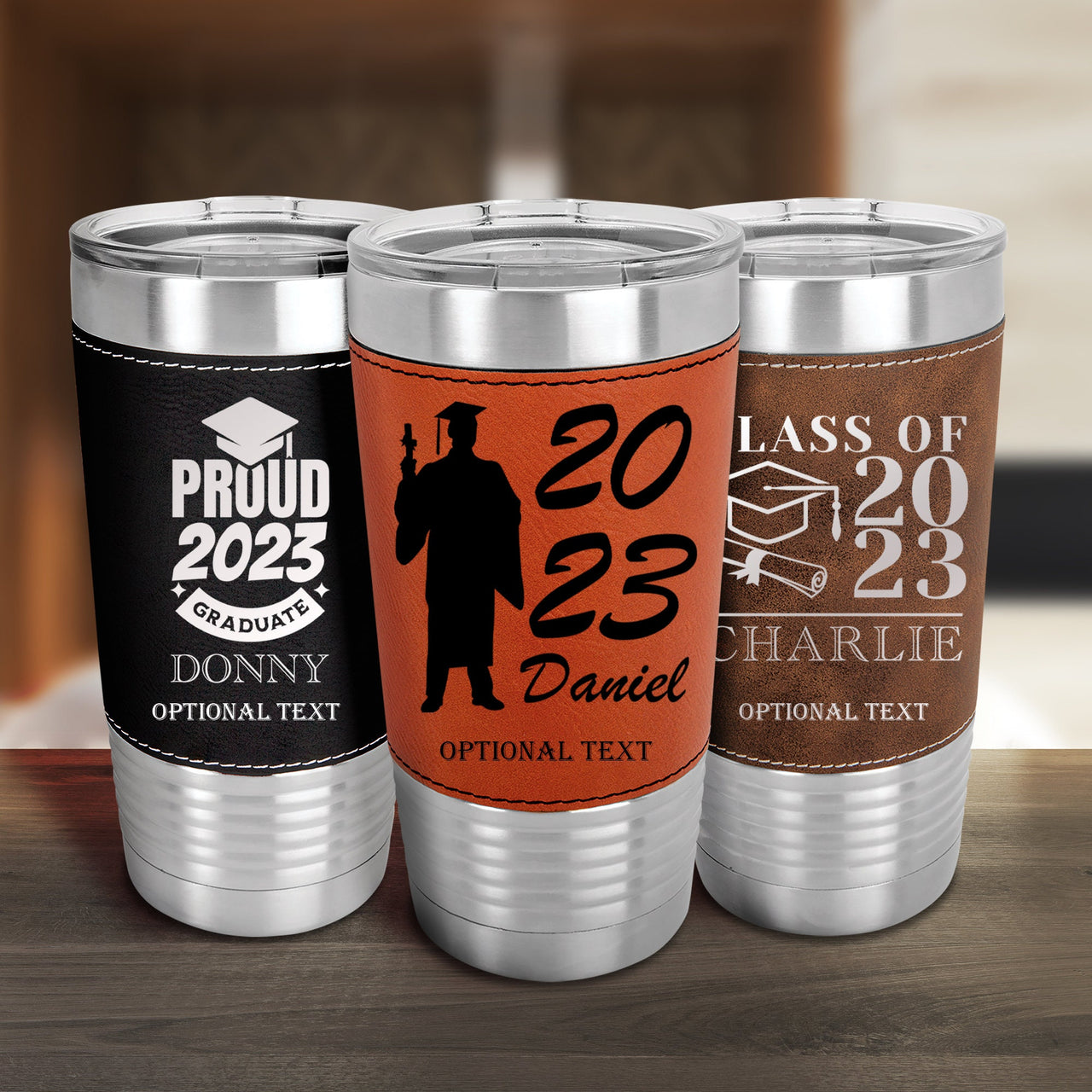 Graduation 2023, Leatherette Tumbler Graduation Gifts, College Grad Gift for Her, Personalized Leather Tumbler Class of 2023 Daughter Gift