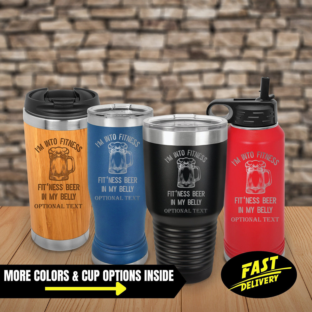 Funny Tumbler Gift, Custom Laser Engraved Insulated Tumbler, I'm Into Fitness - Fit'ness Beer In My Belly Tumbler, Personalized Tumbler Gift