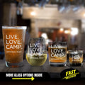 Live Love Camp Engraved Monogram Camping Glasses, Personalized Beer Glass, Wine Glass, Whiskey Glass, Shot Glass Family Gifts Outing Glasses