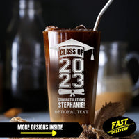 Thumbnail for Custom Pint Glass Graduation Gift, Personalized Name/Text Beer Glass Gift for Class of 2023 Graduate, Grad Gift for Son, Daughter Graduation