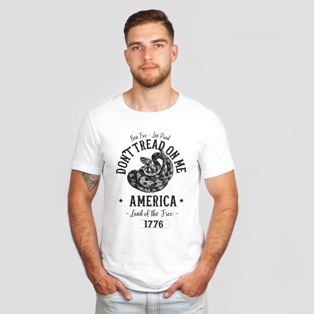 Land Of The Free Don't Tread On Me America Because Of the Brave 1776 Tee