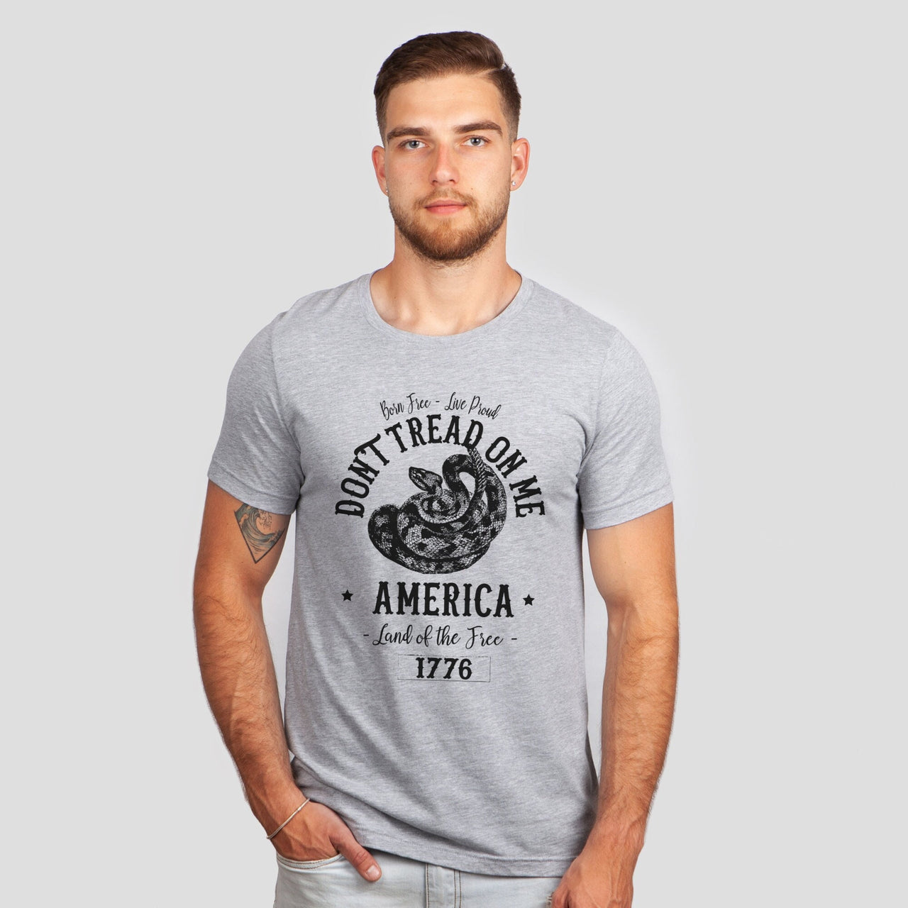 Land Of The Free Don't Tread On Me America Because Of the Brave 1776 Tee