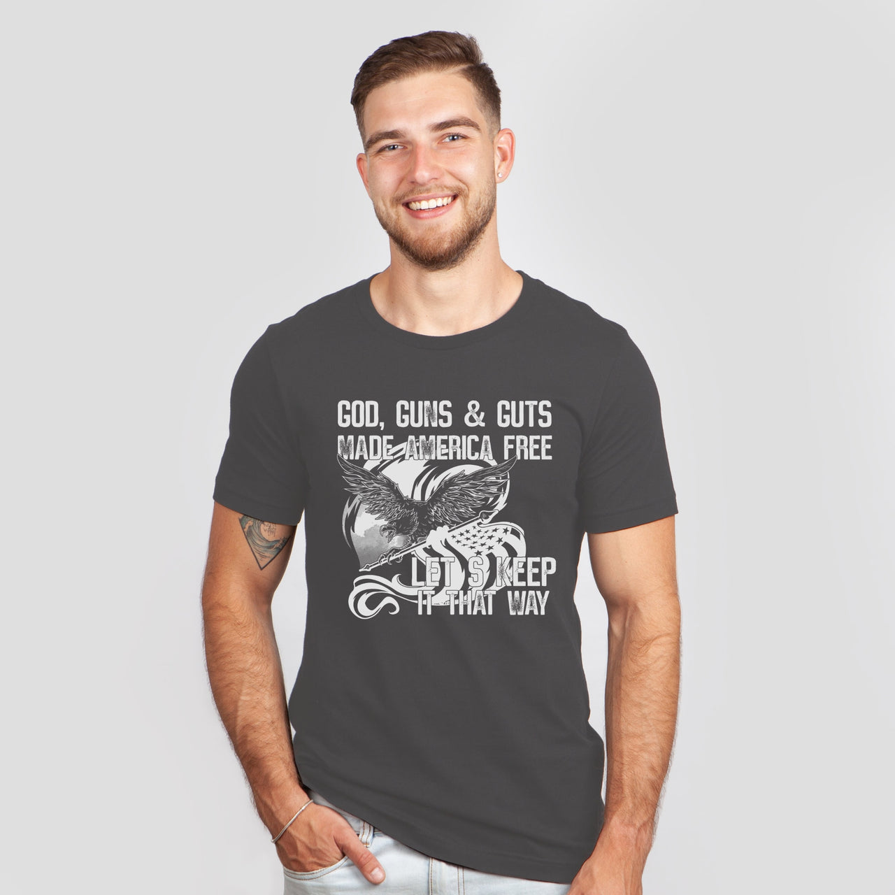 Gods, Guns & Guts Made America Free Eagles Let's Keep It That Way Tee