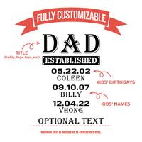Thumbnail for Dad Established Personalize Name and Year, Perfect Gift For A New Dad Gift, Custom Dad, Grandpa Drinkware Gifts from Son, Daughter, Wife