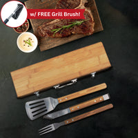Thumbnail for Personalized Bamboo Grill Set 3 Piece BBQ Tool Set