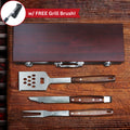 Custom BBQ Grill Gift Set: Rosewood Box with 3-Piece Grill Accessories