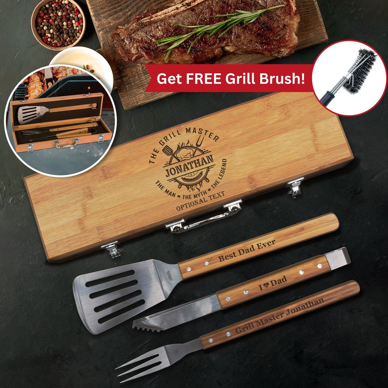 Premium Grill Gift - The Grill Master, The Man, The Myth, The Legend BBQ Set