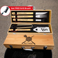 Grill Dad Gift - Grillmaster 5-Piece Bamboo BBQ Tool Set with Free Grill Brush